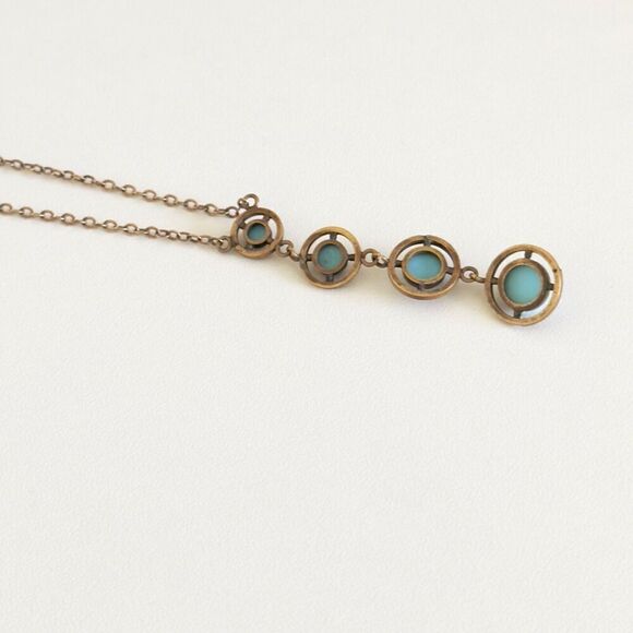 Antique Yellow Gold Filled Blue Robin's Egg Enamel Graduated Drop Necklace 17" - Picture 10 of 13